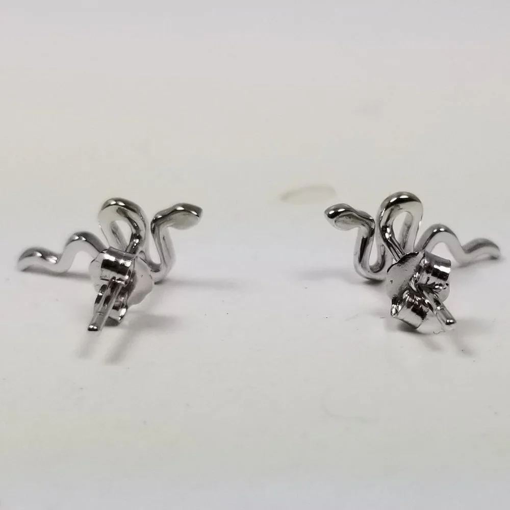 Silver snake earrings 925 Sterling Silver studs - Picture 4 of 5